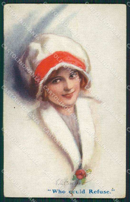 Barber Glamour Fashion Lady Hat Deco CREASE serie 861 postcard cartolina KS4074 – fronte