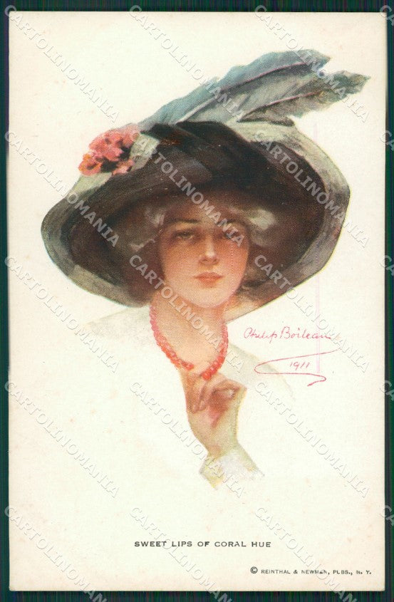Boileau Glamour Fashion Lady Hat Art Deco serie 212 postcard cartolina KS4078 – fronte