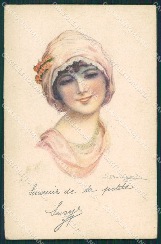 Bompard Glamour Fashion Lady Hat Art Deco serie 914 postcard cartolina KS4130 – fronte