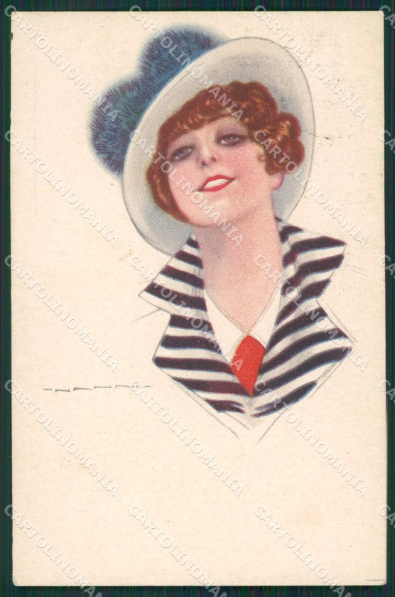 Nanni Glamour Fashion Lady Hat Art Deco serie 308 postcard cartolina KS4148 – fronte