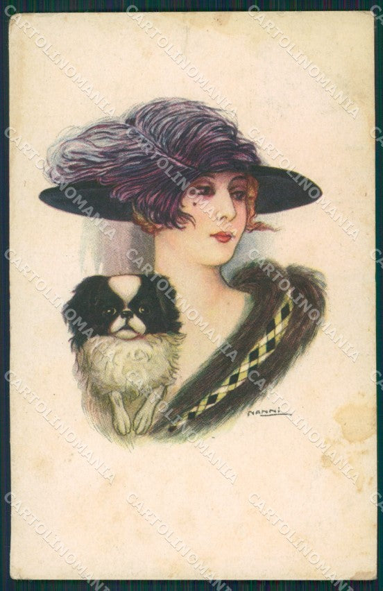 Nanni Glamour Lady japanese chin dog serie 205 CREASES postcard cartolina KS4182 – fronte
