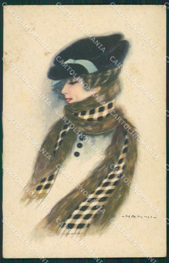 Nanni Glamour Lady Hat Art Deco WRINKLES serie 20 postcard cartolina KS4206 – fronte