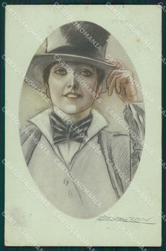 Mauzan Glamour Lady Hat Deco UNGLUED CORNER serie 279 postcard cartolina KS4218 – fronte