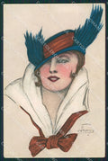 Fraenza Glamour Lady Hat Deco TRIMMED TEAR postcard cartolina KS4231 – fronte