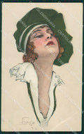 Fraenza Glamour Lady Hat Art Deco CREASED postcard cartolina KS4232 – fronte