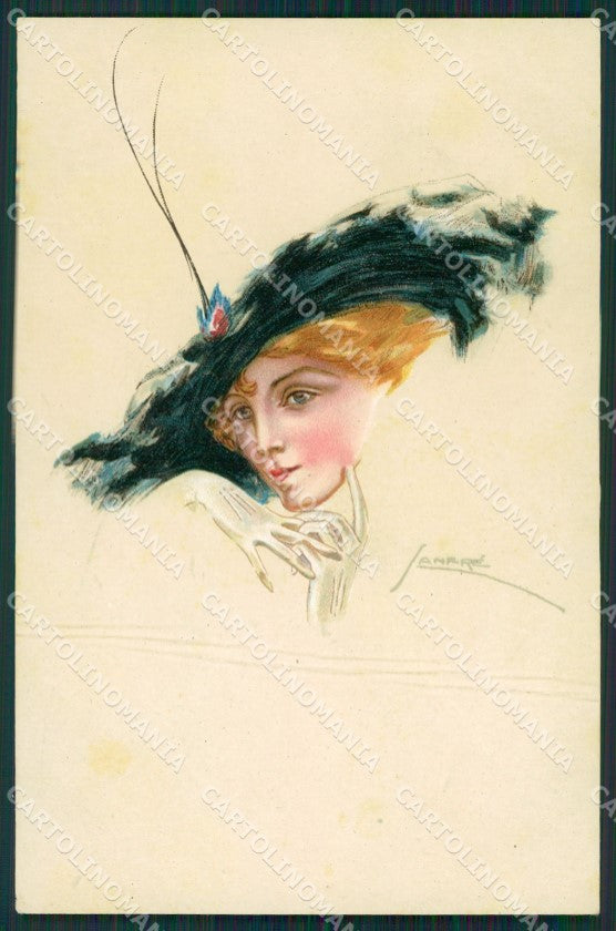 Sanfrè Glamour Fashion Lady Hat Deco WRINKLES postcard cartolina KS4254 – fronte