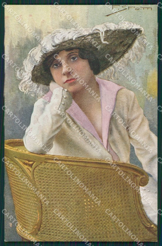 Spotti Glamour Fashion Lady Hat Art Deco postcard cartolina KS4270 – fronte