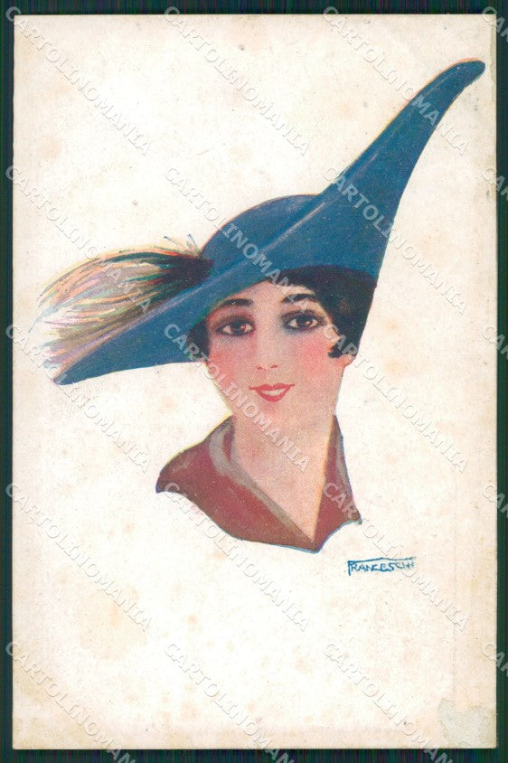 Franceschi Glamour Lady Hat Deco ABRADED SPOT postcard cartolina KS4276 – fronte