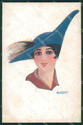 Franceschi Glamour Lady Hat Deco ABRADED SPOT postcard cartolina KS4276 – fronte