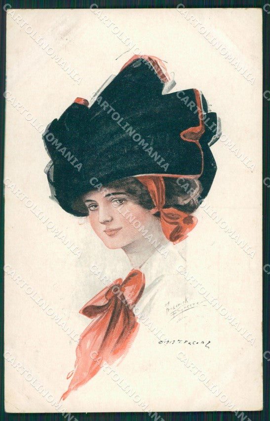Glamour Fashion Lady Hat Art Deco postcard cartolina KS4284 – fronte