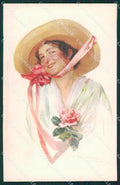 Glamour Fashion Lady Hat Art Deco postcard cartolina KS4310 – fronte