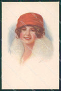 Fisher Glamour Fashion Lady Hat Art Deco postcard cartolina KS4343 – fronte