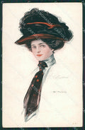 Glamour Fashion Lady Hat Art Deco postcard cartolina KS4362 – fronte