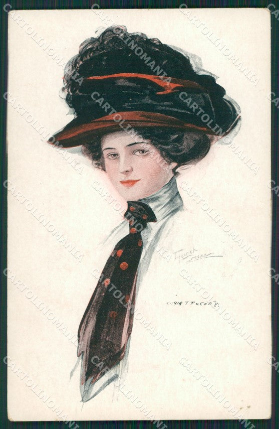 Glamour Fashion Lady Hat Art Deco postcard cartolina KS4362 – fronte