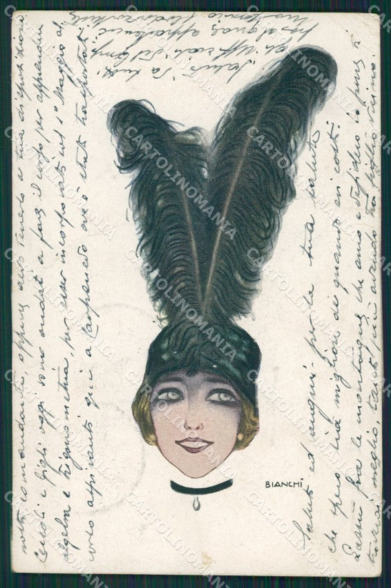 Bianchi Glamour Fashion Lady Hat Art Deco CREASES postcard cartolina KS4379 – fronte