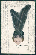 Bianchi Glamour Fashion Lady Hat Art Deco CREASES postcard cartolina KS4379 – fronte