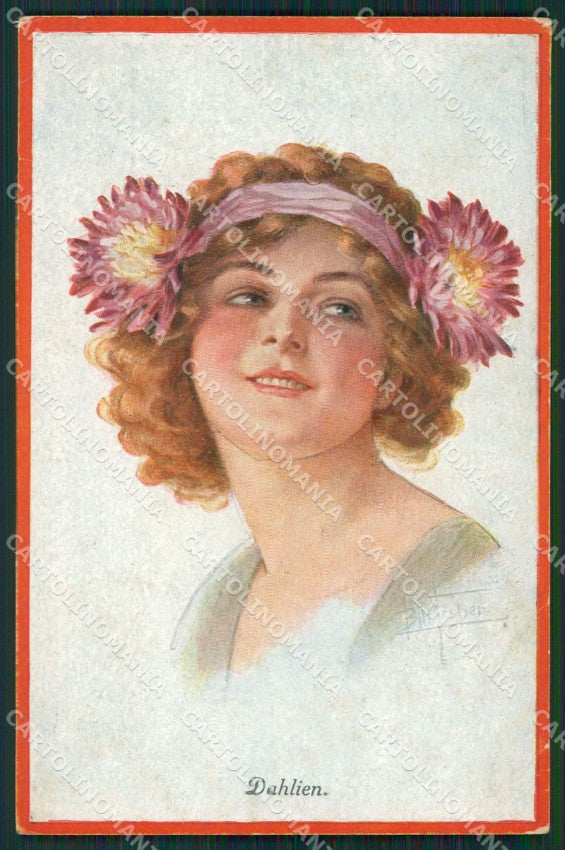 Fisher Glamour Fashion Lady Art Deco postcard cartolina KS4384 – fronte