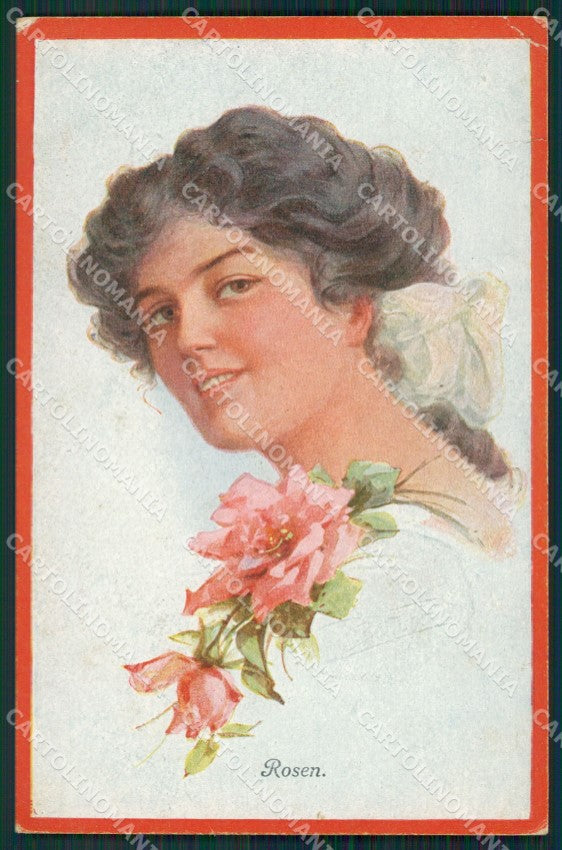 Fisher Glamour Fashion Lady Art Deco CREASE TEAR postcard cartolina KS4386 – fronte