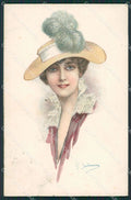 Salmoni Glamour Fashion Lady Hat Art Deco postcard cartolina KS4459 – fronte