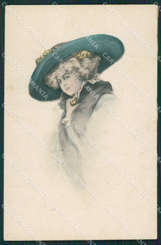 Glamour Fashion Lady Hat Art Deco postcard cartolina KS4465 – fronte