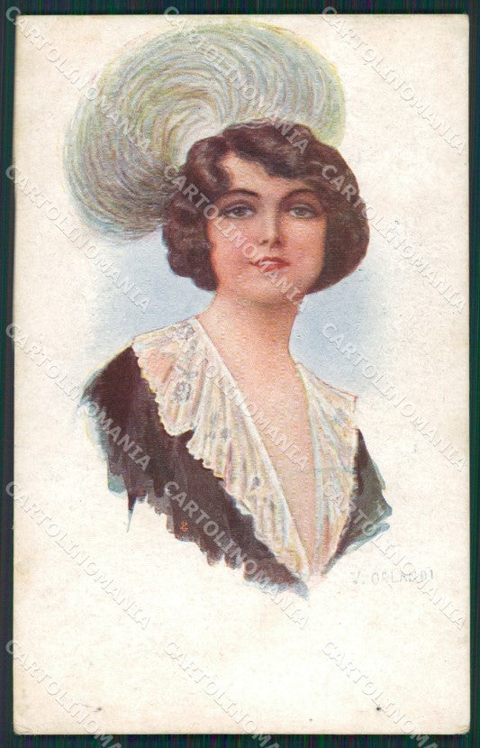 Orlandi Glamour Fashion Lady Hat Art Deco postcard cartolina KS4467 – fronte