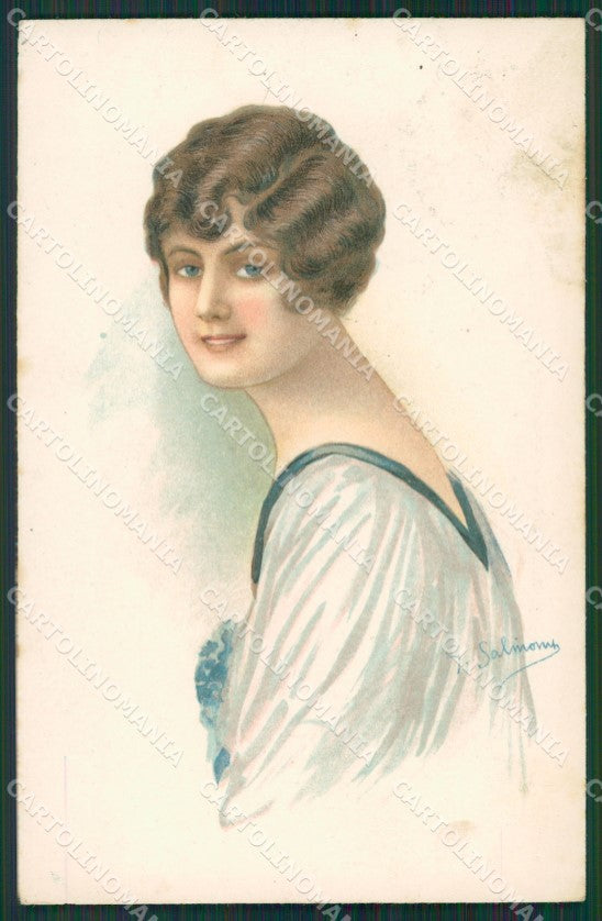 Salmoni Glamour Fashion Lady Art Deco postcard cartolina KS4489 – fronte