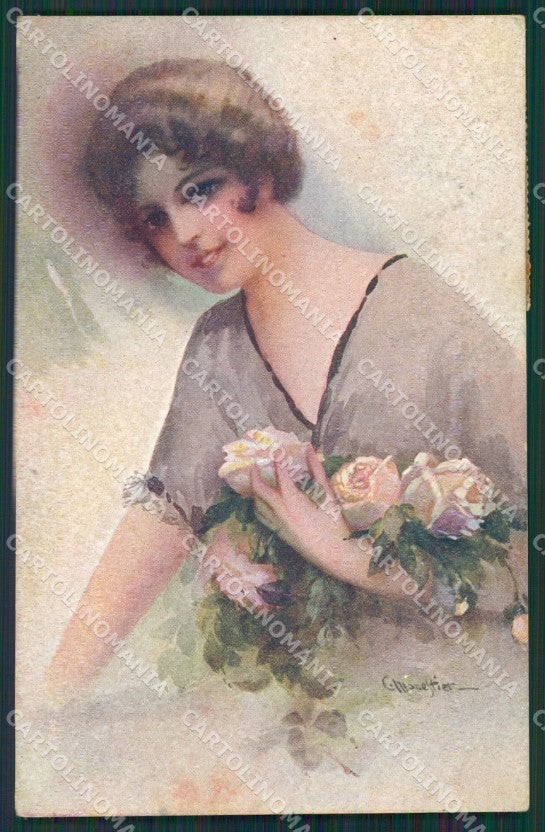 Monestier Glamour Fashion Lady Art Deco postcard cartolina KS4490 – fronte
