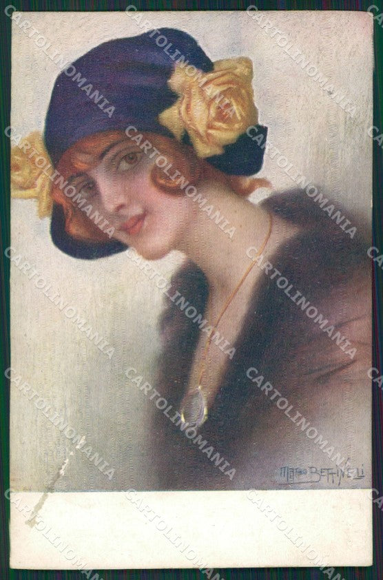 Bettinelli Glamour Fashion Lady Hat Deco ABRADED postcard cartolina KS4498 – fronte