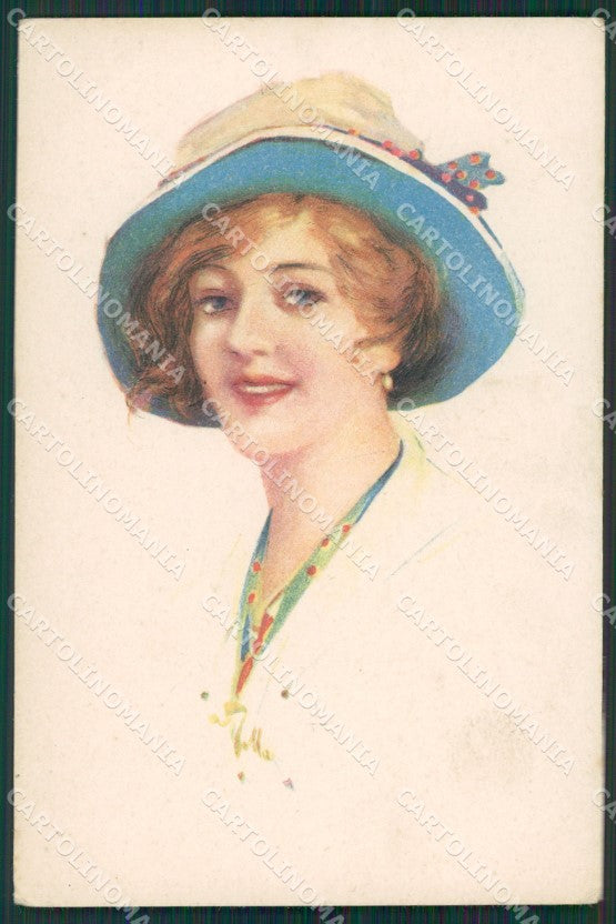 Glamour Fashion Lady Hat Art Deco postcard cartolina KS4507 – fronte