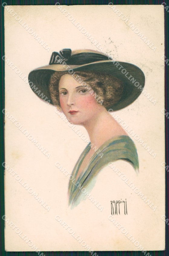 Rappini Glamour Fashion Lady Hat Art Deco ABRADED postcard cartolina KS4517 – fronte