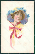 Glamour Fashion Lady Hat Art Deco postcard cartolina KS4530 – fronte