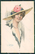 Salmoni Glamour Fashion Lady Hat Art Deco postcard cartolina KS4533 – fronte