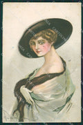 Glamour Fashion Lady Hat Art Deco postcard cartolina KS4548 – fronte