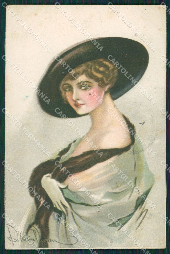 Glamour Fashion Lady Hat Art Deco postcard cartolina KS4548 – fronte