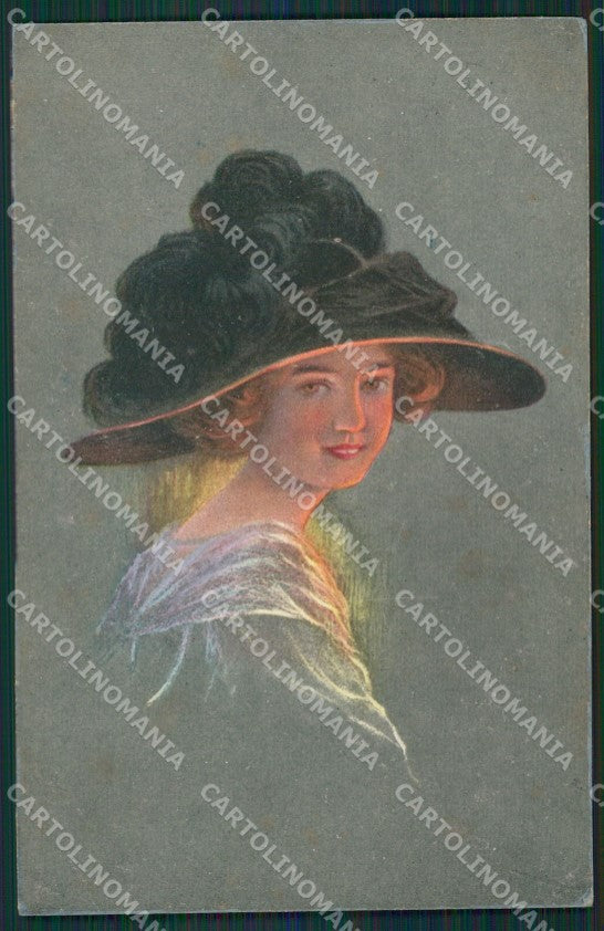 Glamour Fashion Lady Hat Art Deco postcard cartolina KS4549 – fronte