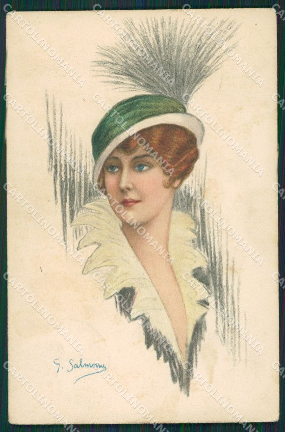 Salmoni Glamour Fashion Lady Hat Art Deco SPOT postcard cartolina KS4551 – fronte