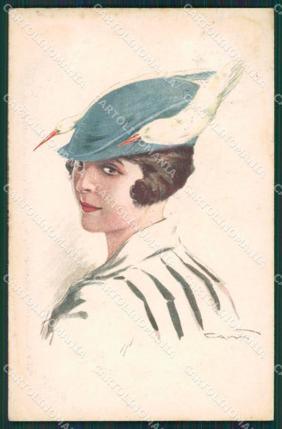 Camerini Cam Glamour Fashion Lady Hat Art Deco postcard cartolina KS4564 – fronte