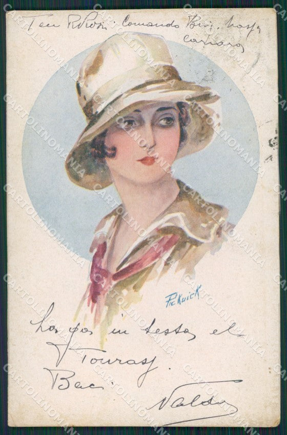 Pickuick Glamour Fashion Lady Hat Deco UNGLUED postcard cartolina KS4569 – fronte