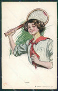 Glamour Fashion Lady Art Deco CREASES Tennis postcard cartolina KS4571 – fronte