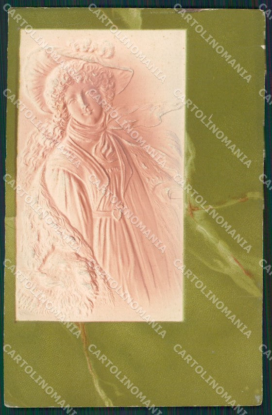 Glamour Fashion Lady Hat Relief PIN HOLE postcard cartolina KS4579 – fronte