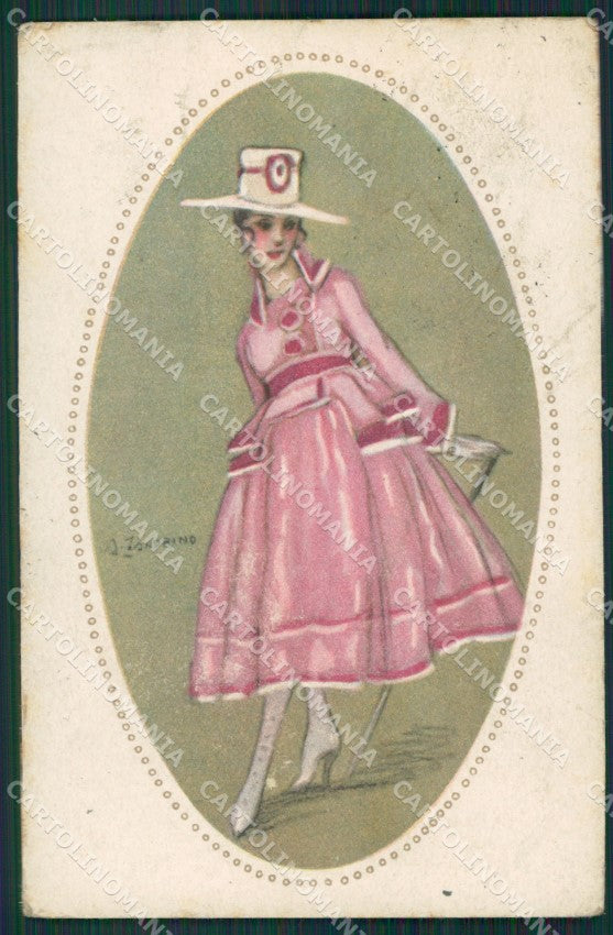 Zandrino Glamour Fashion Lady Hat Deco CREASED postcard cartolina KS4581 – fronte