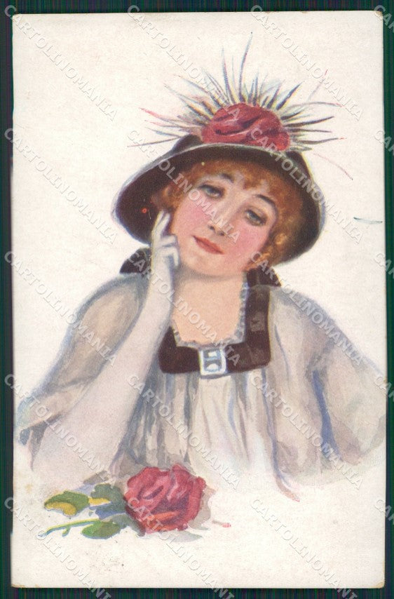 Glamour Fashion Lady Hat Art Deco CREASE postcard cartolina KS4600 – fronte