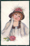 Glamour Fashion Lady Hat Art Deco CREASE postcard cartolina KS4600 – fronte