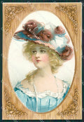 Glamour Fashion Lady Hat Art Nouveau postcard cartolina KS4605 – fronte