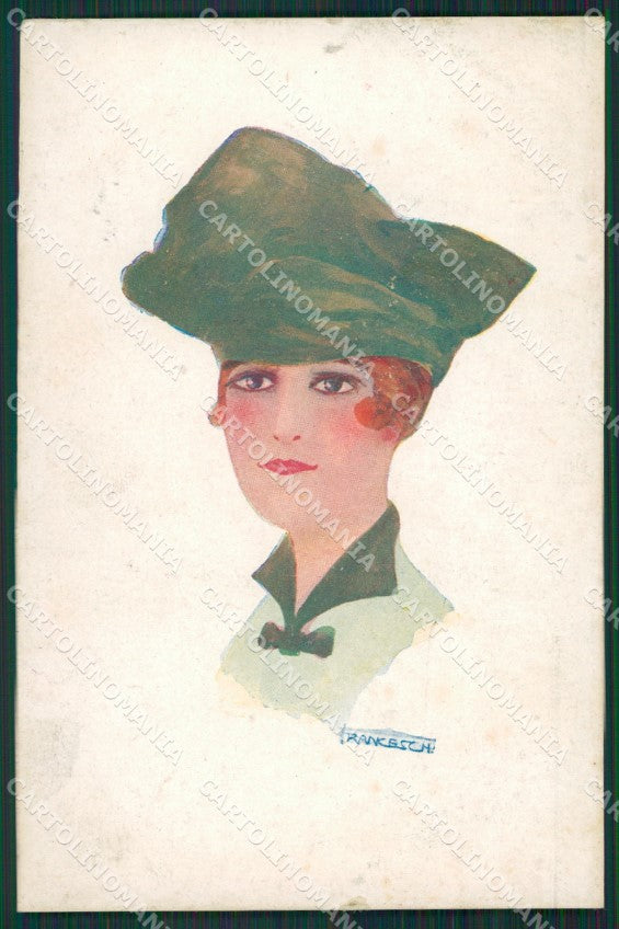 Franceschi Glamour Fashion Lady Hat Art Deco PIN HOLE postcard cartolina KS4607 – fronte