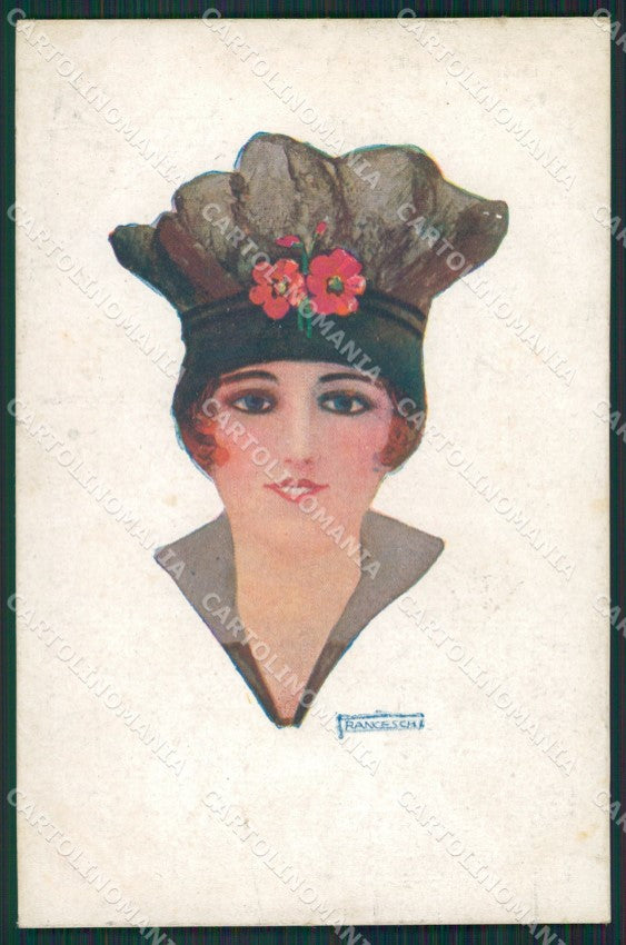 Franceschi Glamour Fashion Lady Hat Art Deco postcard cartolina KS4608 – fronte