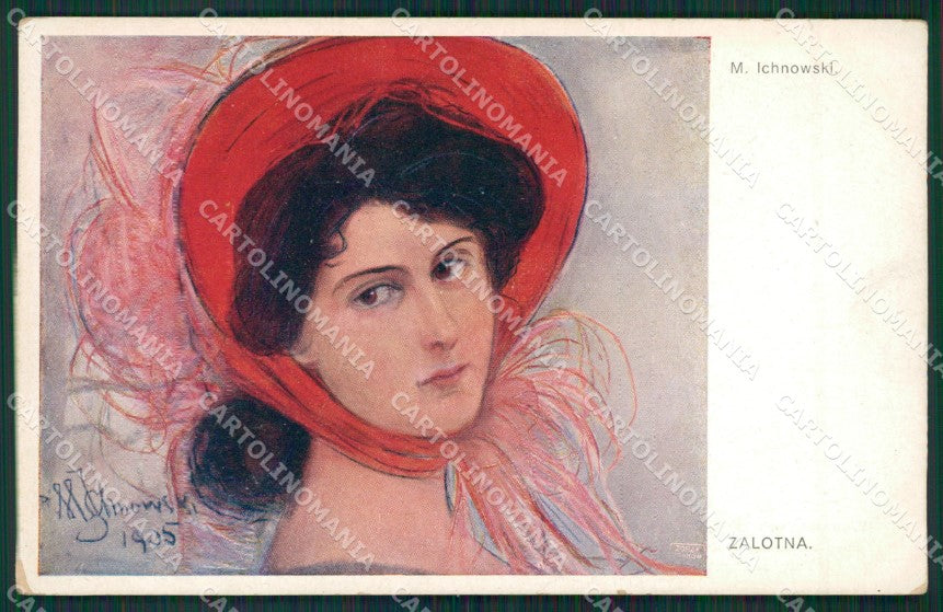 Ichnowski Glamour Fashion Lady Hat Deco Krakow postcard cartolina KS4611 – fronte