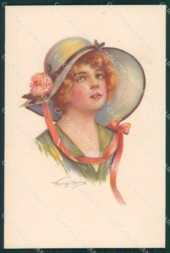 Manning Glamour Fashion Lady Hat Art Deco postcard cartolina KS4622 – fronte