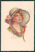 Manning Glamour Fashion Lady Hat Art Deco postcard cartolina KS4622 – fronte