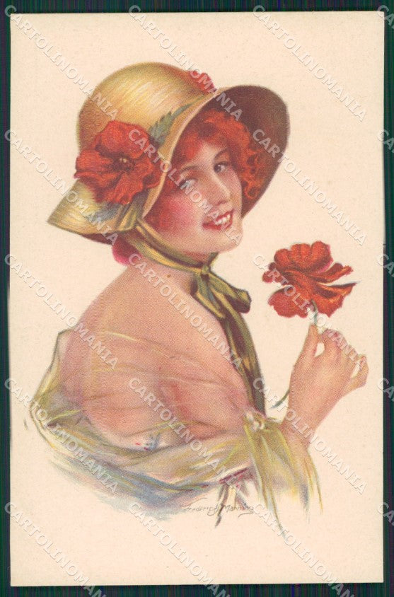 Manning Glamour Fashion Lady Hat Art Deco postcard cartolina KS4624 – fronte